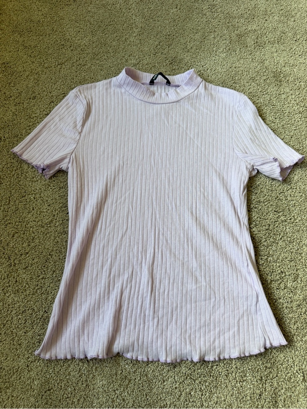SHEIN Lavender Ribbed Short Sleeve Mock Neck Top